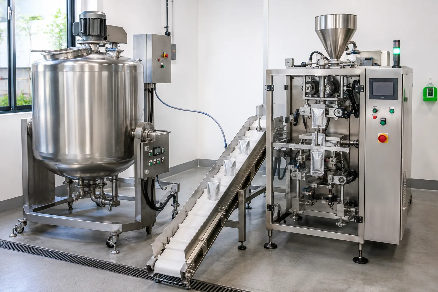 Illustration of food mixing and packaging machines
